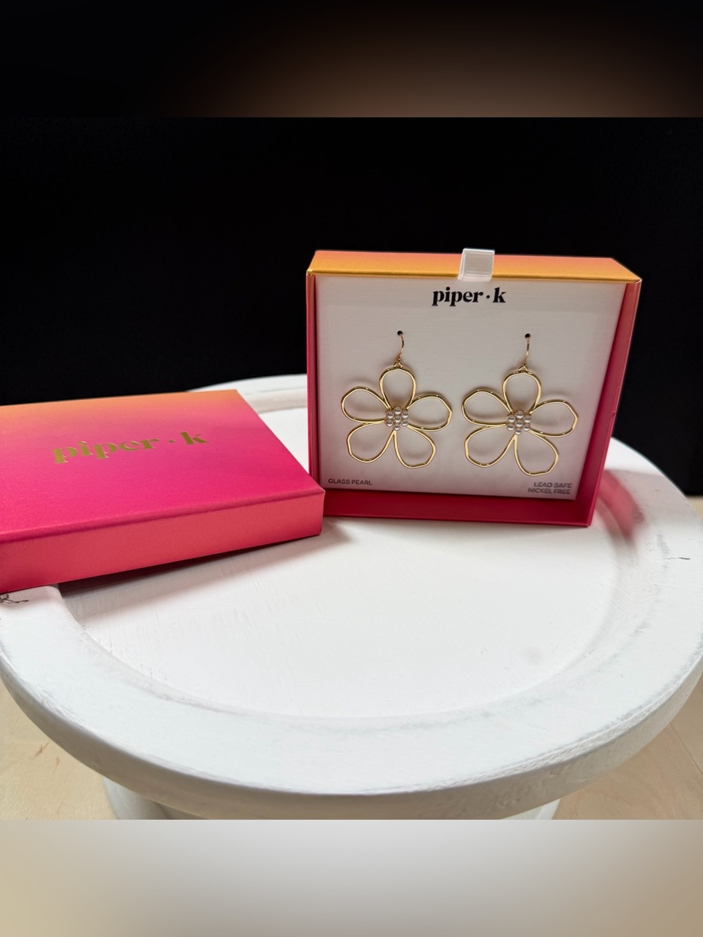 Piper K Gold Tone Open Flower Earring W/Glass Mini Pearl Clusters Fish Hook Back